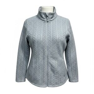 Boston Traders Womens Gray‎ Herringbone Full Zip Fleece Jacket Size L